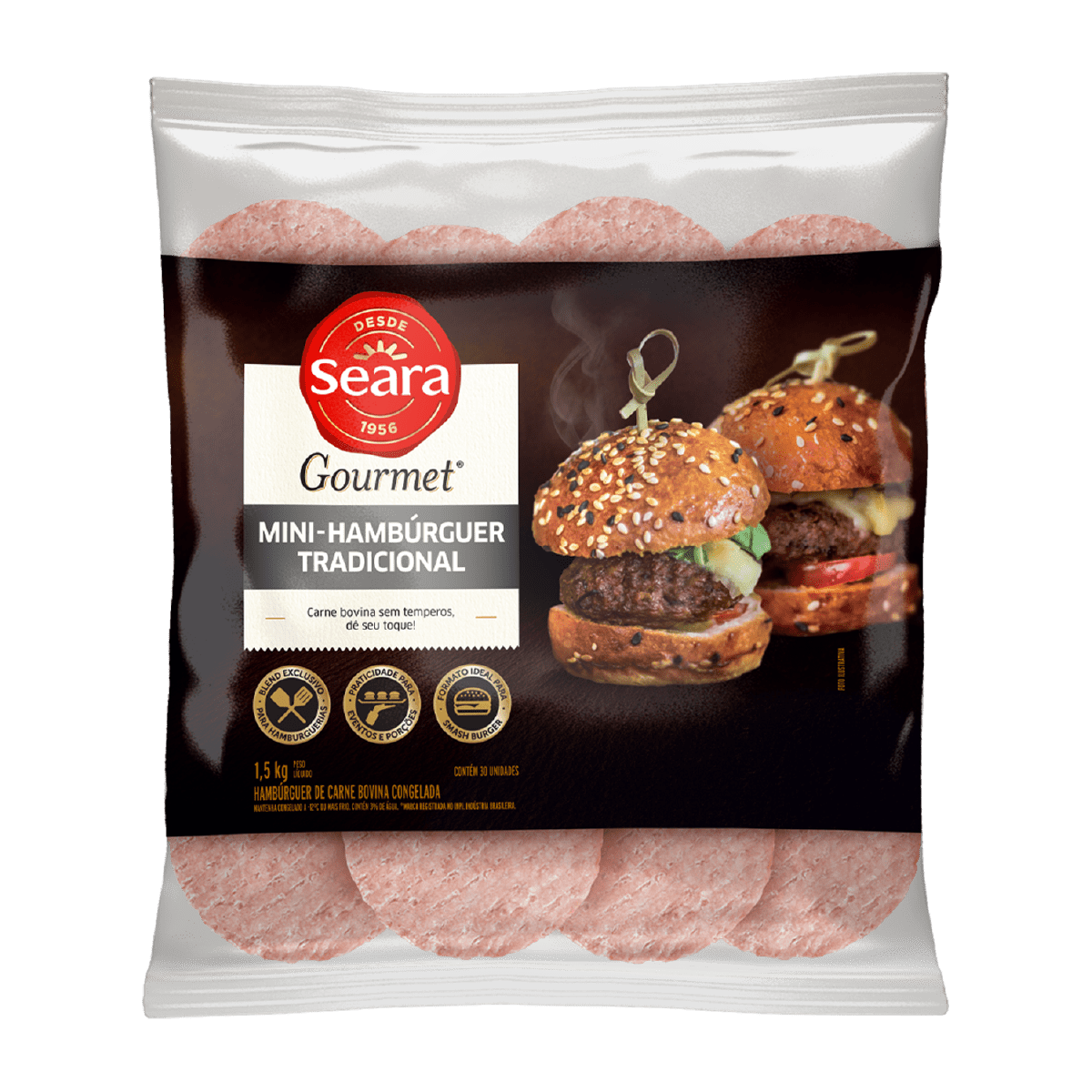 Mini-Hambúrguer Tradicional 100% Bovino Seara Gourmet 1,5kg – Seara Food Solutions
